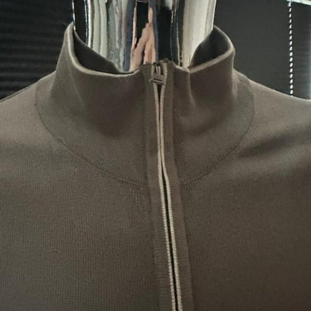 SORRY SOLD OUT BR MEN'S SILK/COTTON/CASHMERE BLEND - TAUPE/CEAM PIPING - L